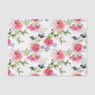 Papel De Seda Pêonias cor de água rosa e padrão verde