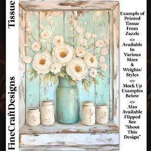 Papel De Seda Peônias Creme Shabby Chic, Jarra Aqua DV5L Decoupa