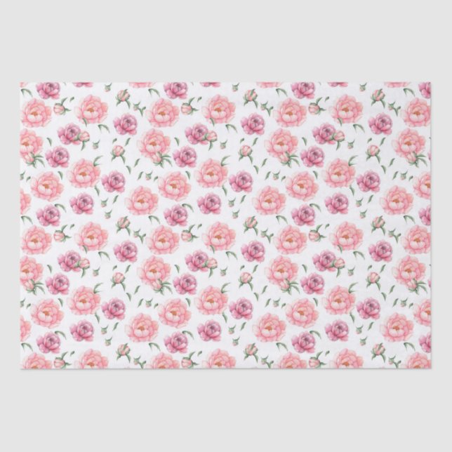 Papel De Seda Peônias de Aguarela Rosa Noiva   (Frente )