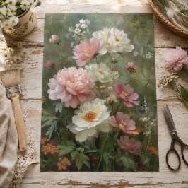 Papel De Seda Peônias e Flores Silvestres Românticas Vintage em