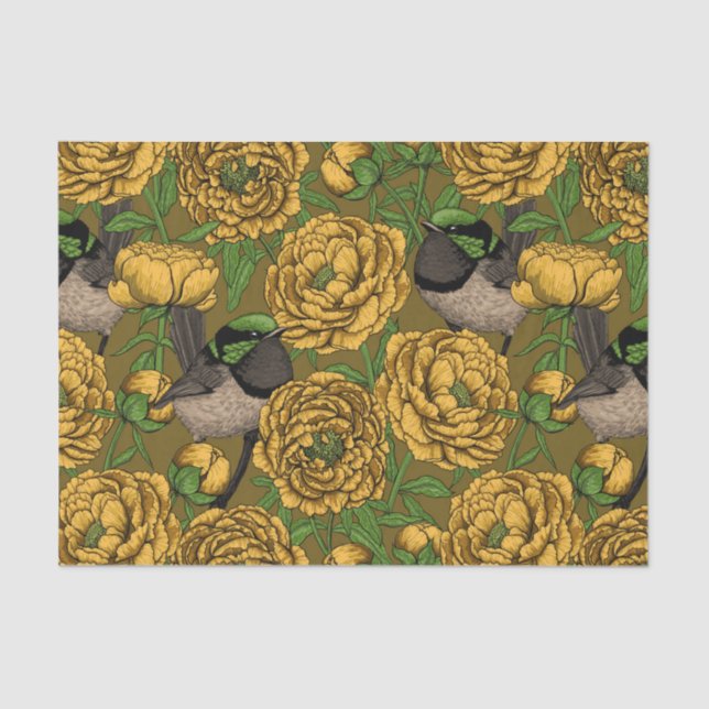 Papel De Seda Peônias e wrenes (Frente )