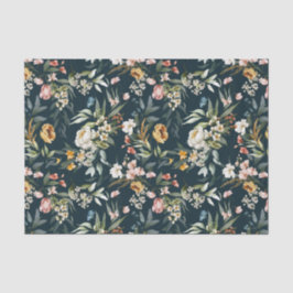 Papel De Seda Peônias em Aquarela e Flores Silvestres em Azul Ox