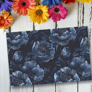 Papel De Seda Peônias Grandes Azul-Marinho