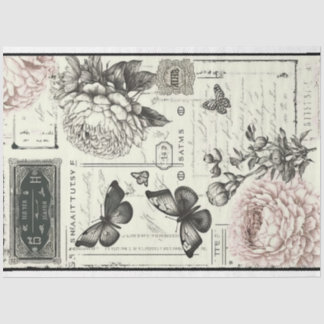 Papel De Seda Pêonias negras e brancas e borboletas