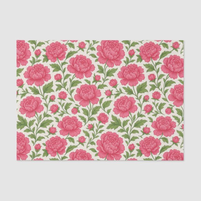 Papel De Seda Peônias Rosa Luxuriantes Florais Estéticas (Frente )