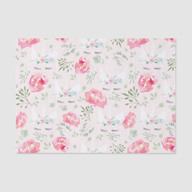 Papel De Seda Peonie Unicorn aquarela rosa (Frente )