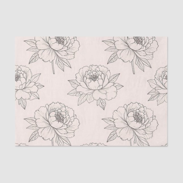 Papel De Seda Peony Floral Line Art Pattern Soft (Frente )