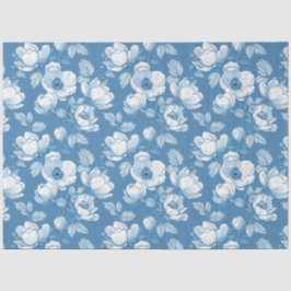 Papel De Seda Peony Rosa de Chinoiserie Azul e Branca
