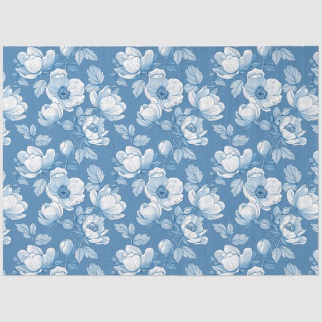 Papel De Seda Peony Rosa de Chinoiserie Azul e Branca (Frente )
