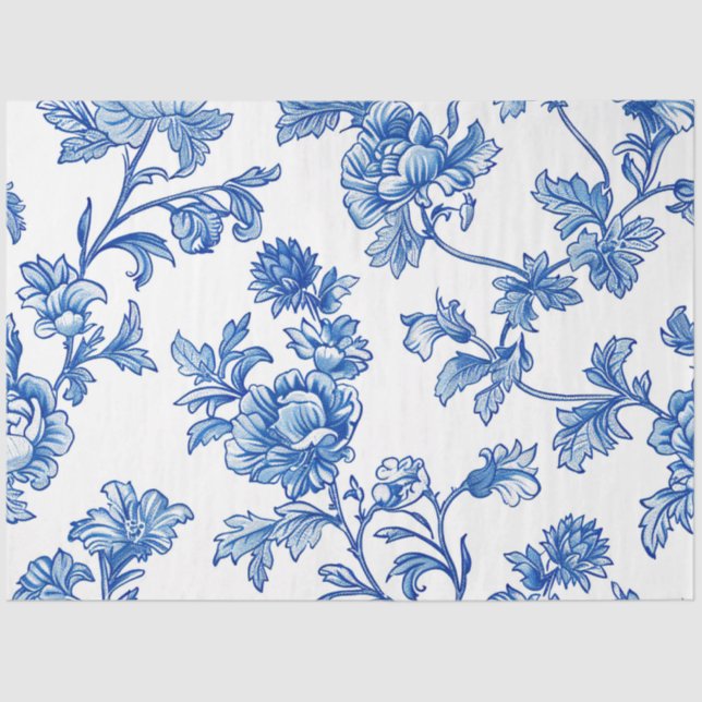 Papel De Seda Peony Rosa de Chinoiserie Azul e Branca (Frente )