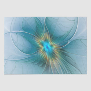 Papel De Seda Pequena Beleza Arte Fractal Flor Azul Moderno Dour