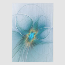 Papel De Seda Pequena Beleza Arte Fractal Flor Azul Moderno Dour
