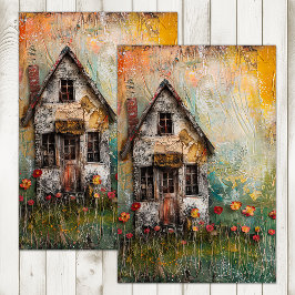 PAPEL DE SEDA PEQUENA CASA RURAL DESPREZÍVEL MISTA DECOUPAGEM