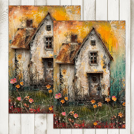 PAPEL DE SEDA PEQUENA CASA RURAL DESPREZÍVEL MISTA DECOUPAGEM