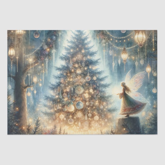 Papel De Seda Pequena Fada de Natal numa Floresta Encantada (Frente )