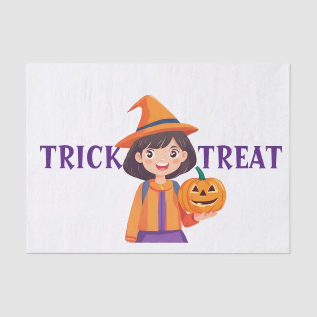 Papel De Seda Pequena Menina Pumpkin Trick ou Treine (Frente )