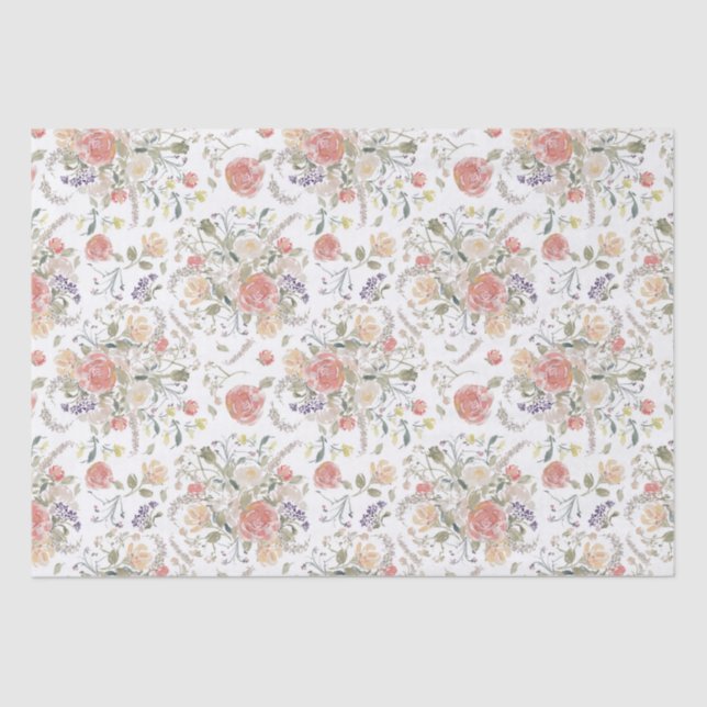 Papel De Seda Pequeno coral floral em aquarela - Avery (Frente )