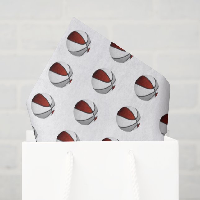 Papel De Seda pequeno padrão de bolas de basquete cinza e grená (Sacola de presentes)