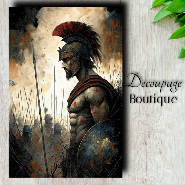 Papel De Seda Perfil de Guerreiro Espartano Decoupage (Spartan Warrior Profile Decoupage Tissue Paper)