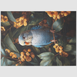 Papel De Seda Periquito Azul Papagaio Decoupage Flores Amarelas
