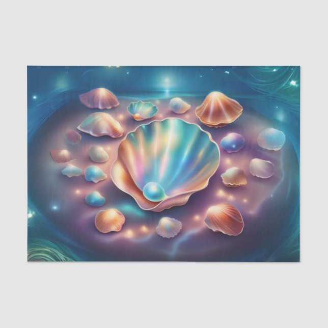Papel De Seda Pérola Iridescente em Tecido de Decoupage de Conch (Frente )