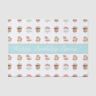 Papel De Seda Personalize bolos de aniversário florais da