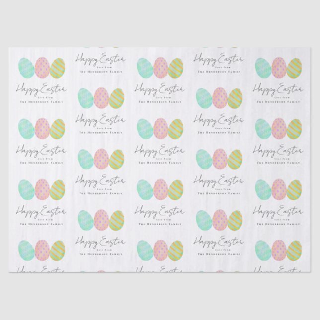 Papel De Seda Personalized Happy Easter Eggs Watercolor (Frente )