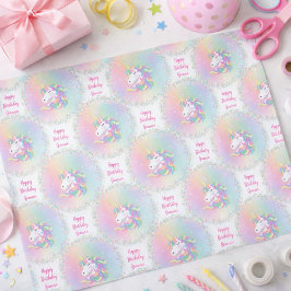Papel De Seda Personalized Pastel Rainbow Unicorn Happy Birthday