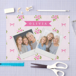 Papel De Seda Personalized Pink Coquette Girly Bow Floral Name