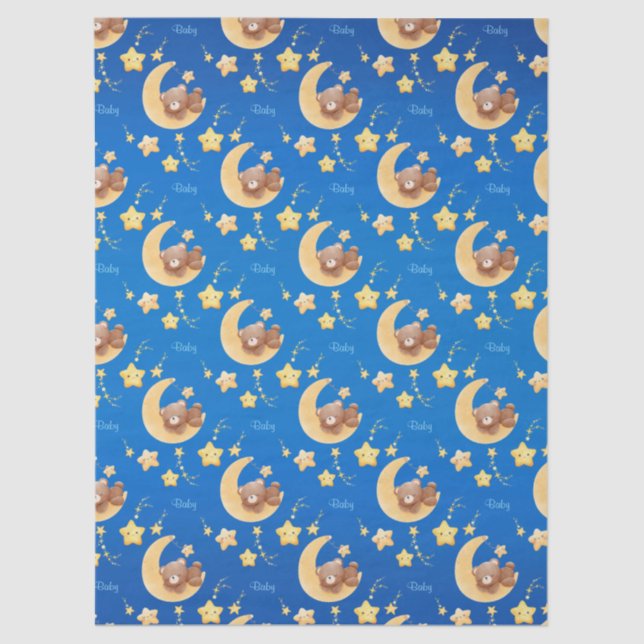 Papel De Seda Personalized Teddy Bear Moon Baby Shower (Frente )