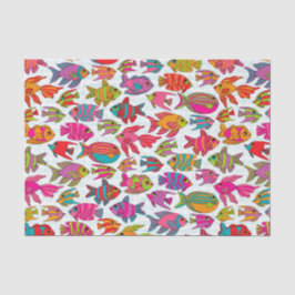 Papel De Seda Pescado Tropical Rosa Turquesa Verde-Padrão