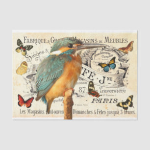 Papel De Seda Pescador-real & Borboletas Antigo Anúncio Francês