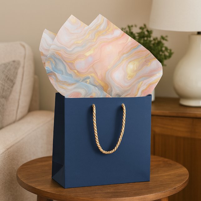 Papel De Seda Pêssego Azul Pincel Pincel Dourado Padrão de Mármo (Criador carregado)