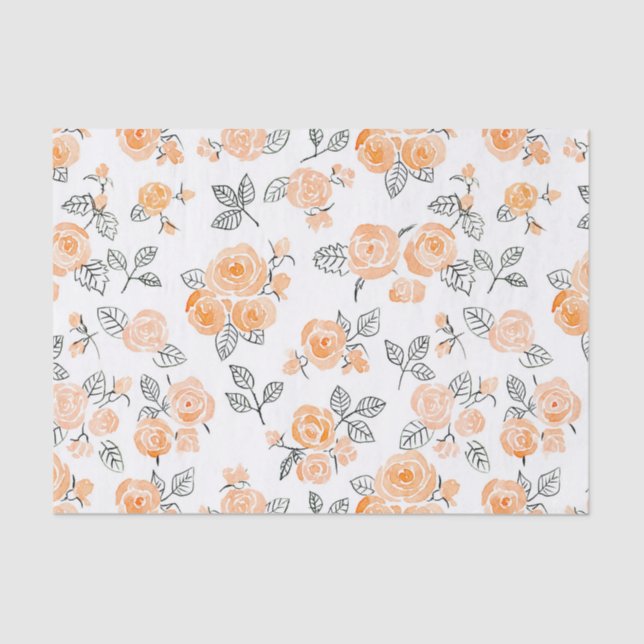 Papel De Seda Pêssego de rosas de aquarela (Frente )