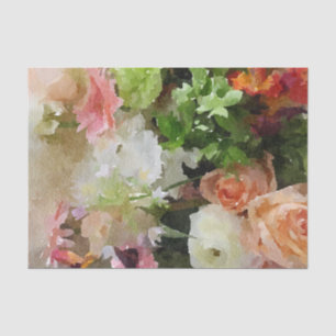 Papel De Seda Pêssego e aguarela floral do verde