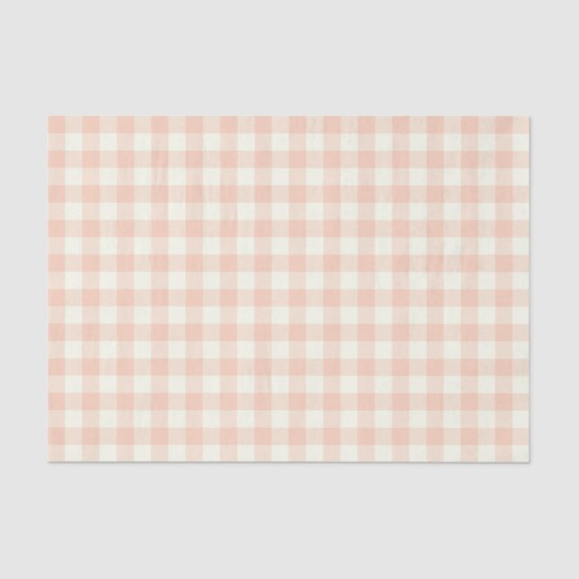 Papel De Seda Pêssego Pastel Gingham Buffalo - Padrão de Xadrez  (Frente )
