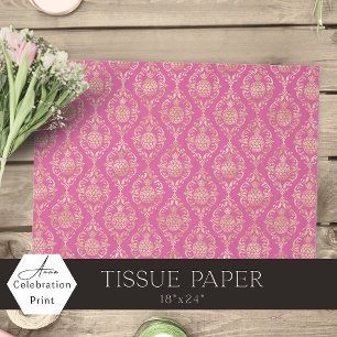 Papel De Seda Pêssego Rosa Dourado Abacaxi Damasco