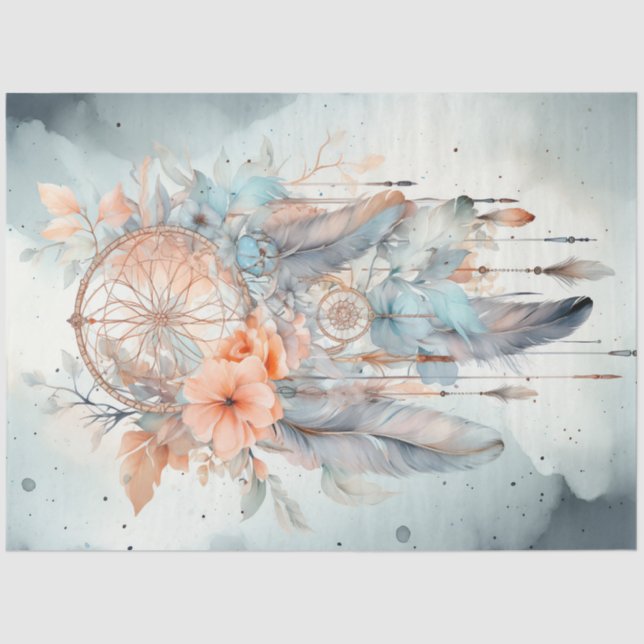 Papel De Seda Pêssego verde de cor aquosa pincel (Frente )