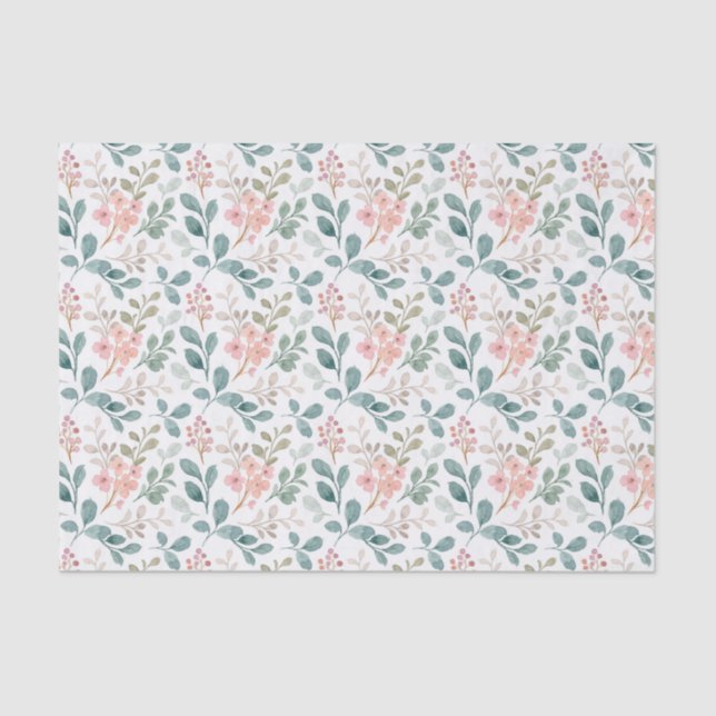 Papel De Seda Pêssego Verde Floral (Frente )