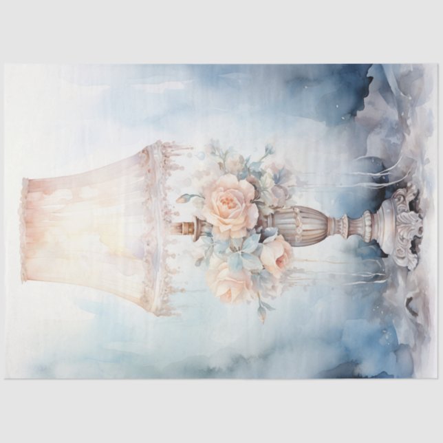 Papel De Seda Pêssego verde pastel de aquarela (Frente )