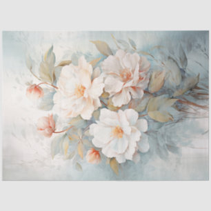 Papel De Seda Pêssego verde pastoso de aquarelas flores brancas