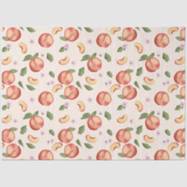 Papel De Seda Pêssegos e Blossomas de Aquarela Botânica