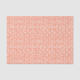 Papel De Seda Pessegueira Floral Estilizada em Quadrados de Art