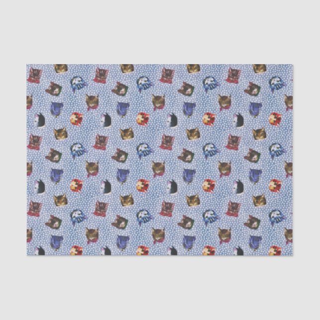 Papel De Seda Pet Cat Blue Bolinhas Kitten Watercolor (Frente )