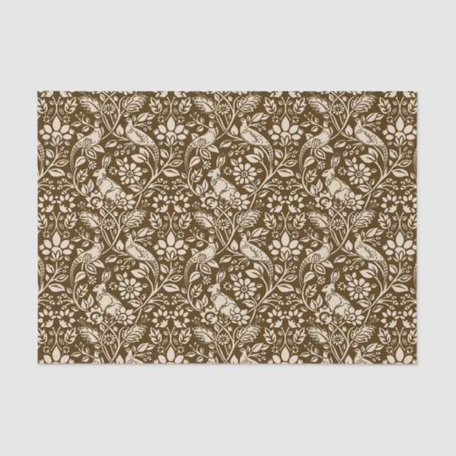 Papel De Seda Pheasant and Hare Patterno, Brown and Beige (Frente )