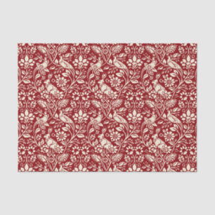 Papel De Seda Pheasant and Hare Patterno, Deep Red and Cream