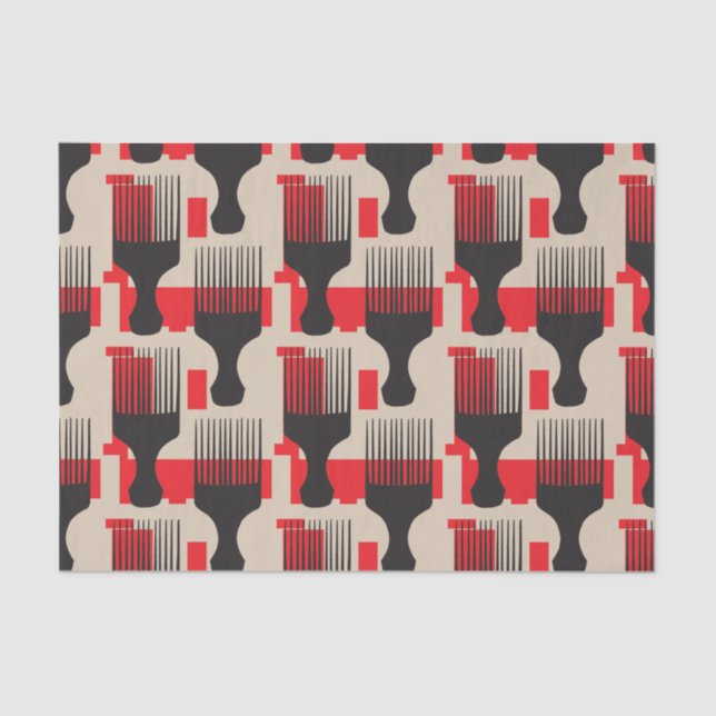 Papel De Seda Picareta vermelha do Afro do pente do cabelo preto (Frente )