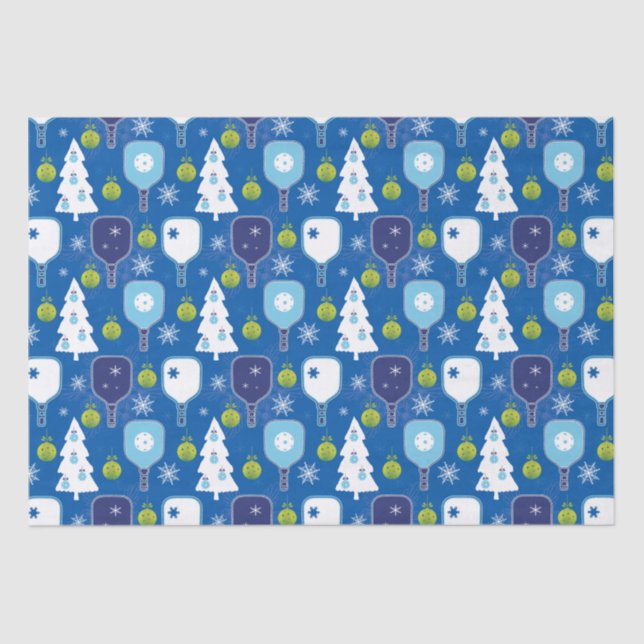Papel De Seda Piceball de Natal branco e azul elegante (Frente )