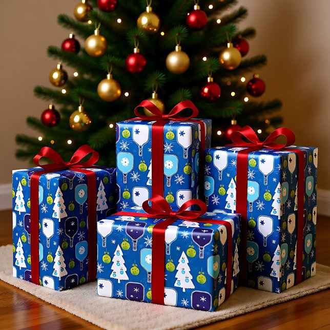 Papel De Seda Piceball de Natal branco e azul elegante (Elegant blue and white Christmas pickleball Tissue Paper)