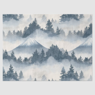 Papel De Seda Picos Nebulosos – Paisagem Montanhosa em Aquarela 
